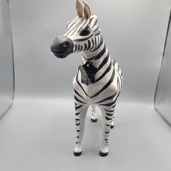 Other - Leather Wrapped African Zebra Paper Mache Figure Statue Made In India